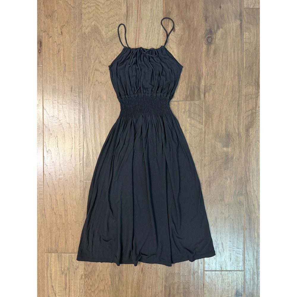 Gap Womens Black Smocked Waist Midi Dress XS Rayon Sleeveless Summer Sundress